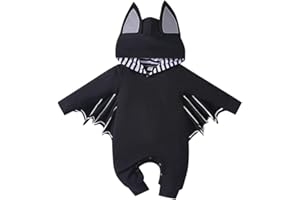 PythJooh Baby Boy Girl Halloween Outfits Unisex Baby One-piece Long Sleeve Hoodie Bat Jumpsuit Romper Halloween Clothing Set for 0-18Months