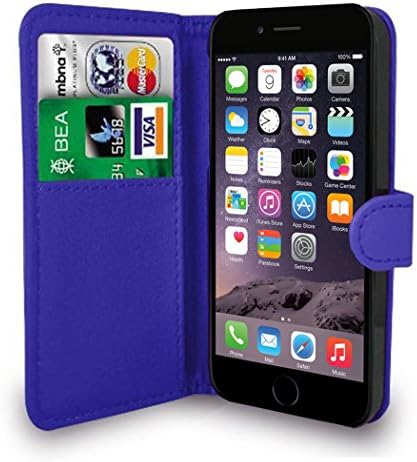 Blue Leather Flip Wallet Slim Case Cover Pouch With Card Holder For Apple iPhone 6 6S (4.7'') and Screen Protector With Polishing Cloth And Stylus Pen (Blue)