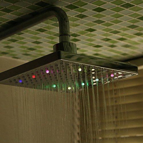Delipop 7 Farbwechsel Duschkopf, viereckig Wasser Flow Powered 20,3 cm ABS-Chrom Finish für Badezimmer - 5