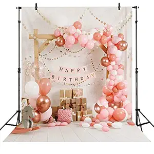 Imirell Baby Girl Birthday Backdrop 5Wx7H Feet Pink Balloons Gifts Sweet Princess Little Girl Birthday Party Photography Backgrounds Decorations Banners Photo Shoot Decor Props Fabric