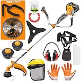  Benzin Motorsense 49 ccm Rasentrimmer 6 PS Freischneider + Zubehör Modellwahl (Motorsense + Zahnmesser + Wandhalter)