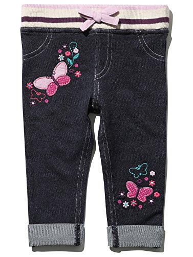 M&Co Baby Girl Butterfly Embroidery Soft Stetch Full Length Denim Look Jeggings Denim 12/18 Mnth