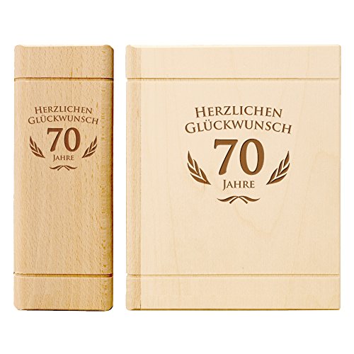 Spardose Buch aus Holz zum 70. Geburtstag mit Gravur - Sparbuch als originelles Geburtstagsgeschenk für Geld - Geldgeschenk-Sparbüchse aus Ahornholz - 13,5 x 16,5 x 6,5 cm