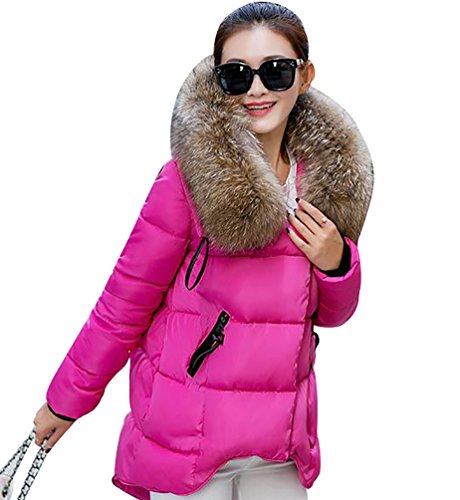 YOUJIA Mujer Casual Espesar Cálido Invierno Abrigo Acolchado Chaquetas con Capucha de Piel Sintética (Rose, M)