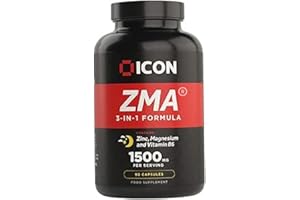 ICON Nutrition ZMA Supplement - 1500mg Per Serving, Sleep Vitamin Supplement, 3-in-1 Formula, Better Sleep Performance, Muscle Strength, Zinc, Magnesium and Vitamin B6-90 Tablets (1 Month Supply)