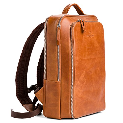 OFFERMANN Lederrucksack Backpack for Men klassisch minimalistisch inklusive 15 Zoll Laptopfach 13 Liter braun