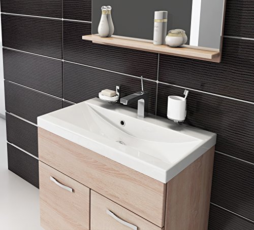 Badezimmer Badmöbel Montreal 02 60cm Waschbecken Sonoma Eiche – Unterschrank Waschtisch Spiegel Möbel - 3