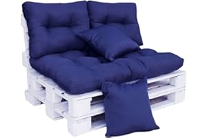 TIENDA EURASIA® Cojines para Palets - Conjunto para Palet Acolchado - Incluye Asiento, Respaldo y Cojines Decorativos - Color - Cojin para Palet Ideal para Interior y Exterior (Azul Marino)