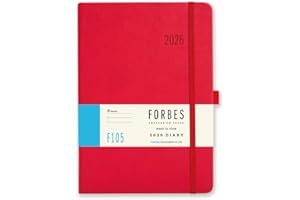 2026 A5 Week to View Diary - Forbes Collection from Tangible Stationery Co. Ltd - Appointments - Ribbon Marker - Elastic Closure - Document Pocket - Red