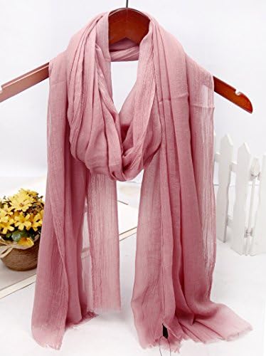 YRXDD Wrinkled cotton and linen scarf large long paragraph solid color shawl lady (100 * 200cm), leather red
