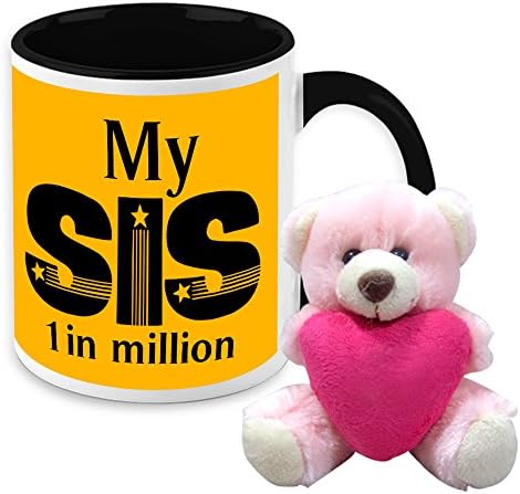 Mug For Sister - HomeSoGood My Sis One In A Million White Ceramic Coffee Mug With Teddy - 325 ml