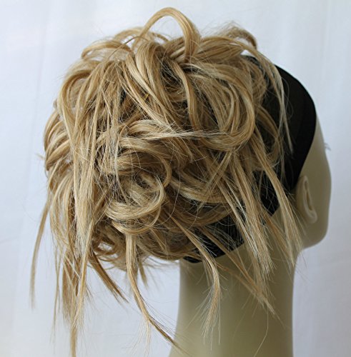 New Tousled Synthetic Hairpiece Scrunchies Straight Elastic updo Scrunchy BUN Brown Blonde Instant Ponytail wig Hairdo (Mix Dark Blonde 2 #27/613)
