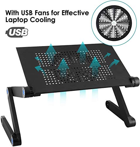 Table de Lit Pliable pour PC, Mbuynow Support pour Ordinateur Portable avec Ventilateurs Ventilé en Aluminium Pliant, Plateau Support Inclinable Réglable à 360 pour Canapé, Livre et Petit Déjeuner