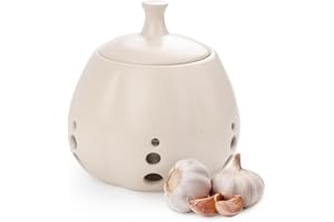 BosilunLife Garlic Keeper for Counter - Garlic Container Storage with Lid Large Garlic Keeper Ceramic for Kitchen Garlic Holder Countertop to Keep Your Garlic Cloves Fresh Longer