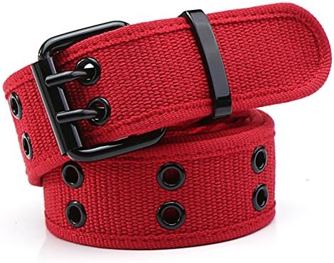 Canvas belts for men and women double pin buckle canvas belt Ladies leather belt-A 110cm(43inch)