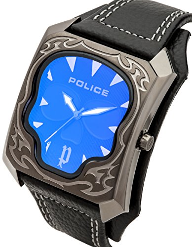 Police Demon Men's Quartz Watch with Black Dial Analogue Display and Black Leather Strap 14252JSU/02