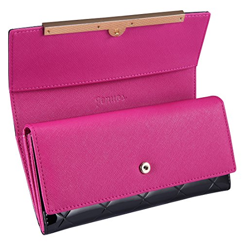 Women's Purse, Jenuos Genuine Bifold Leather Wallet Clutch Purse with Inner Zip pocket for Women, Gift Boxed, Royalblue (QB-PS-BK)