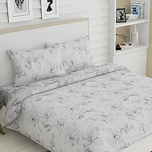 Haus & Kinder Modern Art Desire 100% Cotton Double Bedsheet with 2 Pillow Covers, King Size, 300 TC (Grey)