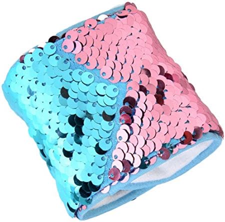 Sequins Mermaid Bracelet Reversible when Flip Finger - 2 Color Magic Wristband For Girls boys &amp; kids Quality Party Favors - 2.5 inches Wide - Aquamarine and pink
