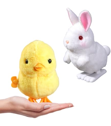 Wind Up Chickens 4-Pack Wind-Up Easter Chick Toys - Hopping Plush Toys For Basket Stuffers (Random Colors) Rubber Chickens That Squeak