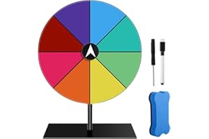 Afenau Koło szczęścia do obracania 20 cm, 8 kolorów, do ozdobienia, ze stojakiem, zmywalny, gumka do ścierania, akrylowe kółko do gry słownej, na karnawał, imprezę