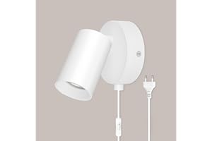 TaFiCo Lampa ścienna z przełącznikiem wewnętrznym GU10 – lampa ścienna z przełącznikiem i wtyczką, biała, reflektor ścienny w stylu vintage, obrotowy o 350°, do salonu, sypialni, korytarza, bez źródła