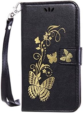 Samsung Galaxy J7 2016 Flip Cases with Wrsit Strap for Women, Wallet Covers with Magnetic Detachable for Samsung Galaxy J7 2016 Black (5.5 inch)