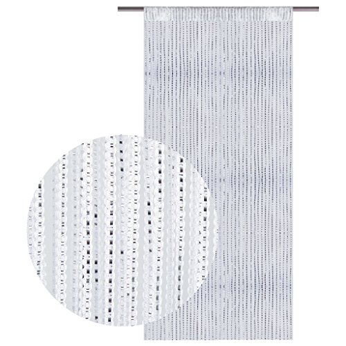 Fadenvorhang mit Stangendurchzug, Gardine in Lurex-Optik, eleganter und stilvoller Dekoartikel in vielen Farben und Größen (weiß – perlweiß / 90×200 cm) - 2