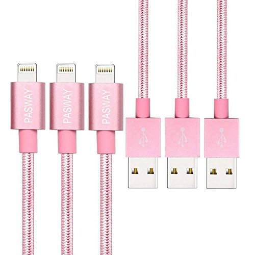 Lightning Kabel Pasway iPhone Ladekabel 3 Pack (1M, 2M, 3M) Nylon Geflochtenes USB Kabel mit Lightning Connector für iPhone 6/6 Plus/6S, iPad Air 2, iPad Pro und mehr Roségold - 4