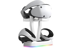 EMEBAY Support et Station de Charge avec lumières RGB pour PS VR2, Station de Charge avec indicateurs et Support Casque Réalité Virtuelle PS VR2, Chargeur Compatible avec Play*Station PS VR2