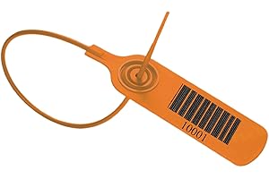 YHUASIA 100 Stück Plomben Plomben Kunststoff, Durchziehplomben, Plombe, Blombe, Blombenset zum Verschließen von Erste-Hilfe Produkten, Barcode + verschiedene Nummern (Orange)