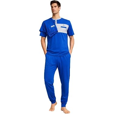 BlueY Pigiama Pigiama Uomo Cotone | Pigiamone da Uomo | Blu S