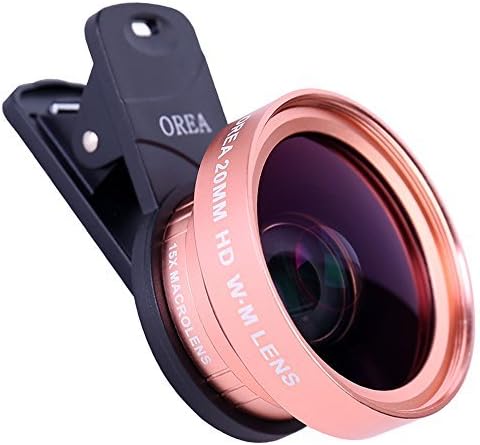 Cell Phone Lens OREA 2 in 1 Professional HD Camera Lens Kit 0.45X Super Wide Angle and 15X Macro Lens Clip On Cell Phone Lens for iPhone 7/6s/6s Plus/6/5S Galaxy S7 and Most Smartphones(Rose Gold)