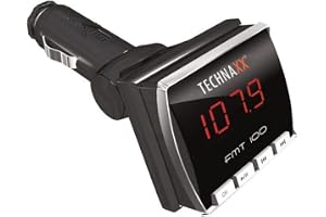 Technaxx FM-sändare bilradioadapter med SD-kortplats och USB-port – Inbyggd LC-frekvensdisplay, stöd för MP3-musikfiler, sänd