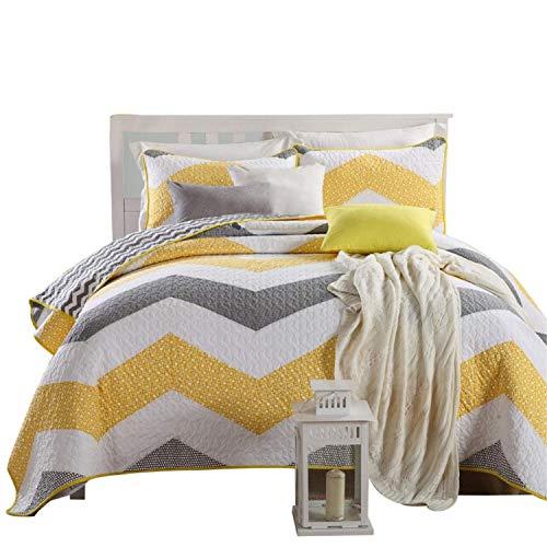 Topmail Super King Size Quilted Bedspread Yellow Geometric Bed Cover 3 Pieces 100% Cotton Patchwork Topmail Super King Size Quilted Bedspread Yellow Geometric Bed Cover 3 Pieces 100% Cotton Patchwork