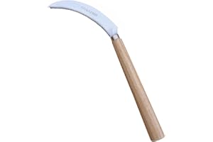 kyaoayo Sickle knife, sickle with serrated blade, stainless steel, 6.5 inches, camellia wood handle length 8.27 inches, suitable for tree and shrub cutting, lawn and bed care, as well as weed removal