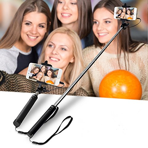 LENOGE Selfie Stick Selfie Stange Stab Erweiterbare Kabelsteuerung Halterung Halter fotografieren f¨¹r iPhone Samsung und andere Android£¬ios Smartphones Schwarz - 4