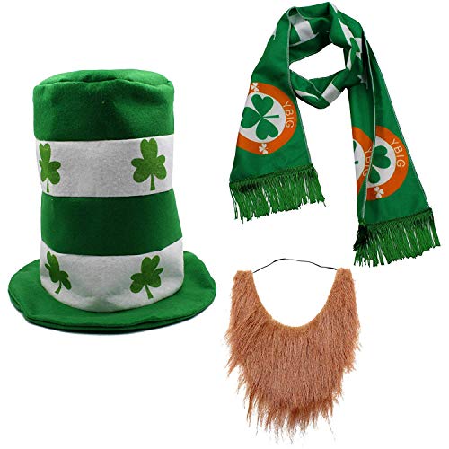 CreepyParty Saint Patrick Costume de Fête Chapeau?Barbe?Écharpe Vert