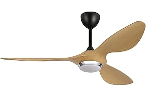 reiga 132cm Quiet Ceiling Fans with Lamps and Remote, 3 ABS Blades Original Wood Color, Dimmable LED light, Work with Alexa/Smart Life/Google Assistant