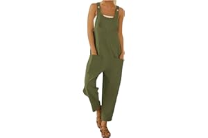 Gyaimxfu 2024 Peto Mono Elegante para Mujer Verano suelta Jumpsuit Una Pieza Pantalones de Tirantes Camiseta sin Mangas Color sólido Vintage Pantalones Anchos de Rectos Playsuit Fiesta