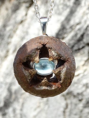 Pendant made of EUCALYPTUS seed Pod and sky blue topaz oval cabochón + Sterling Silver necklace.