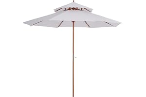 Outsunny 2.7 m Garden Parasol Umbrella, Double Tier Garden Umbrellas Outdoor Sun Umbrella Sunshade Bamboo Ribs