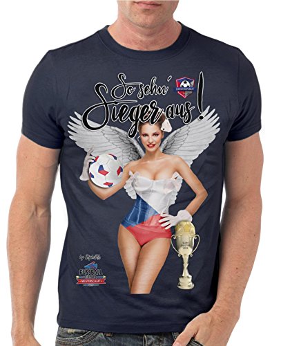 Stylotex Slimfit Fashion T-Shirt So sehn Sieger aus Girl Tschechien Czech Republic, Farbe:navy;Größe:L