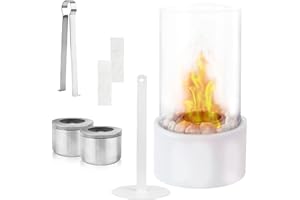 MASIDE KANDEMIR Deals by MK moderner Tischkamin-Kamin für Indoor und Outdoor in weiß-Ethanol Kaminfeuer-Tischkamin mit 2 Brennkammern verwendbar mit Bioethanol-Geschenkideen als Home Decor/zur Weihnachten