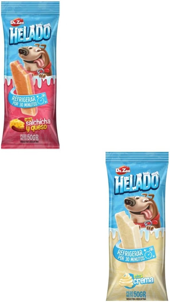 Dr.Zoo Helado para Perros 12 x 50 Gr | Varios sabores Crema, Banana Split o Salchicha y Queso | Sabrosos (12x50Gr, 6X Crema 6X Salchicha Y Queso)