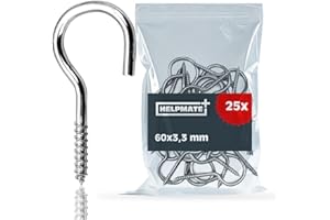 HELPMATE – Schraubhaken gebogen 60x3,3x18x14 mm – galvanisch verzinkter Stahl – 25 Stück – Haken für die Wand- oder Deckenmontage