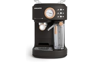 CREATE / THERA RETRO PRO/Machine à espresso semi-automatique Noir / 20 bar, bac à lait, égouttoir, deux becs verseurs, capacité 1,5l, pour café moulu, 1250W