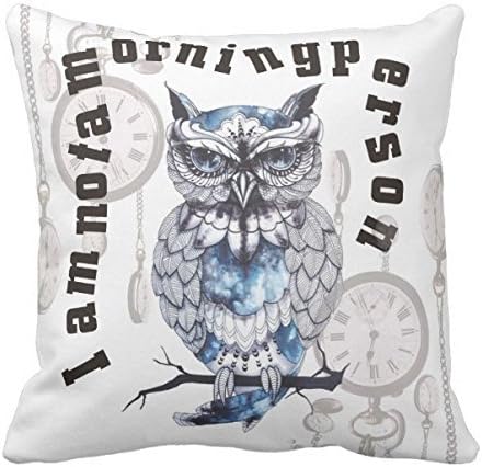 Kissenday I'm Not A Morning Person Owl Clock 18X18'' Cotton Polyester Square Throw Pillow Case Decorative Durable Cushion Home Decor Sofa Couch Desk Chair Bedroom Car Standard Accent Pillowcase