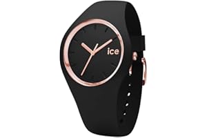 Ice-Watch - Ice Glam czarny różowe złoto - czarny zegarek damski z silikonowym paskiem
