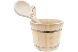 SudoreWell® Set di tasselli per sauna da 3 litri, in legno di pino con inserto in plastica e due strisce in acciaio e mestolo